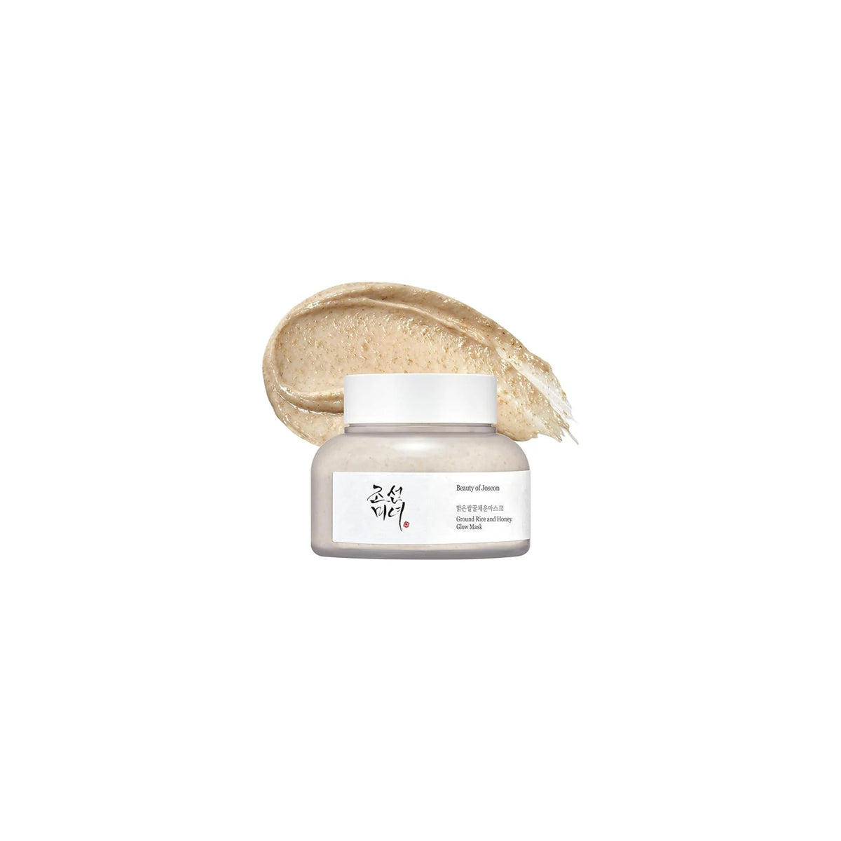 Beauty of Joseon Ground Rice and Honey Glow Mask 150 ml im Glas mit cremiger, peelender Maskenkonsistenz auf der Rückseite.