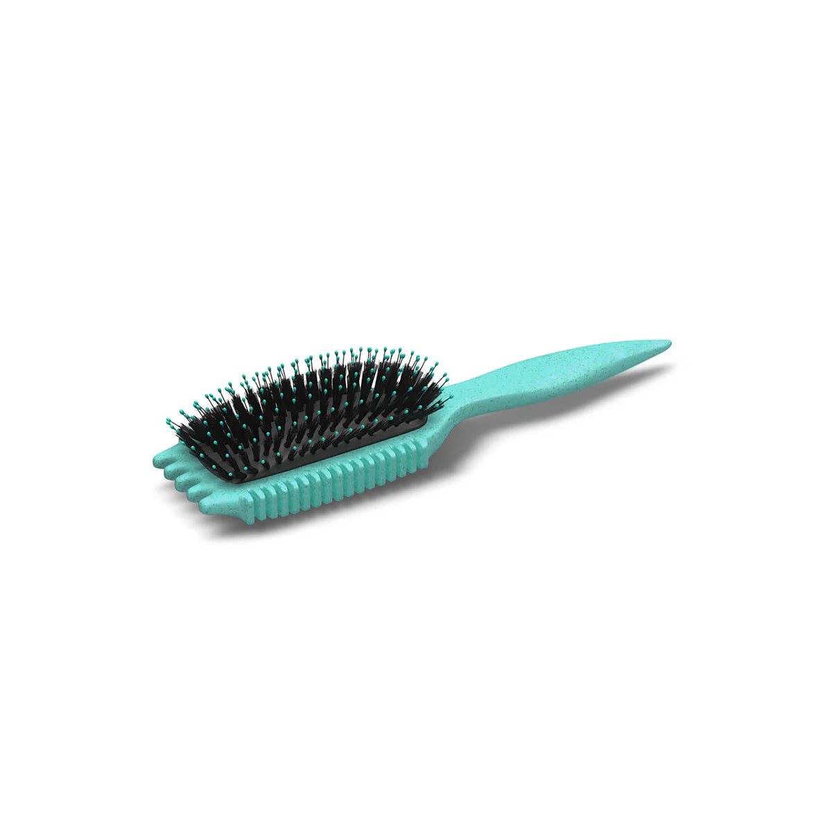 Türkise Bounce Curl Define EdgeLift-Bürste mit schwarzen Borsten und ergonomischem Griff für präzises Stylen von Locken.