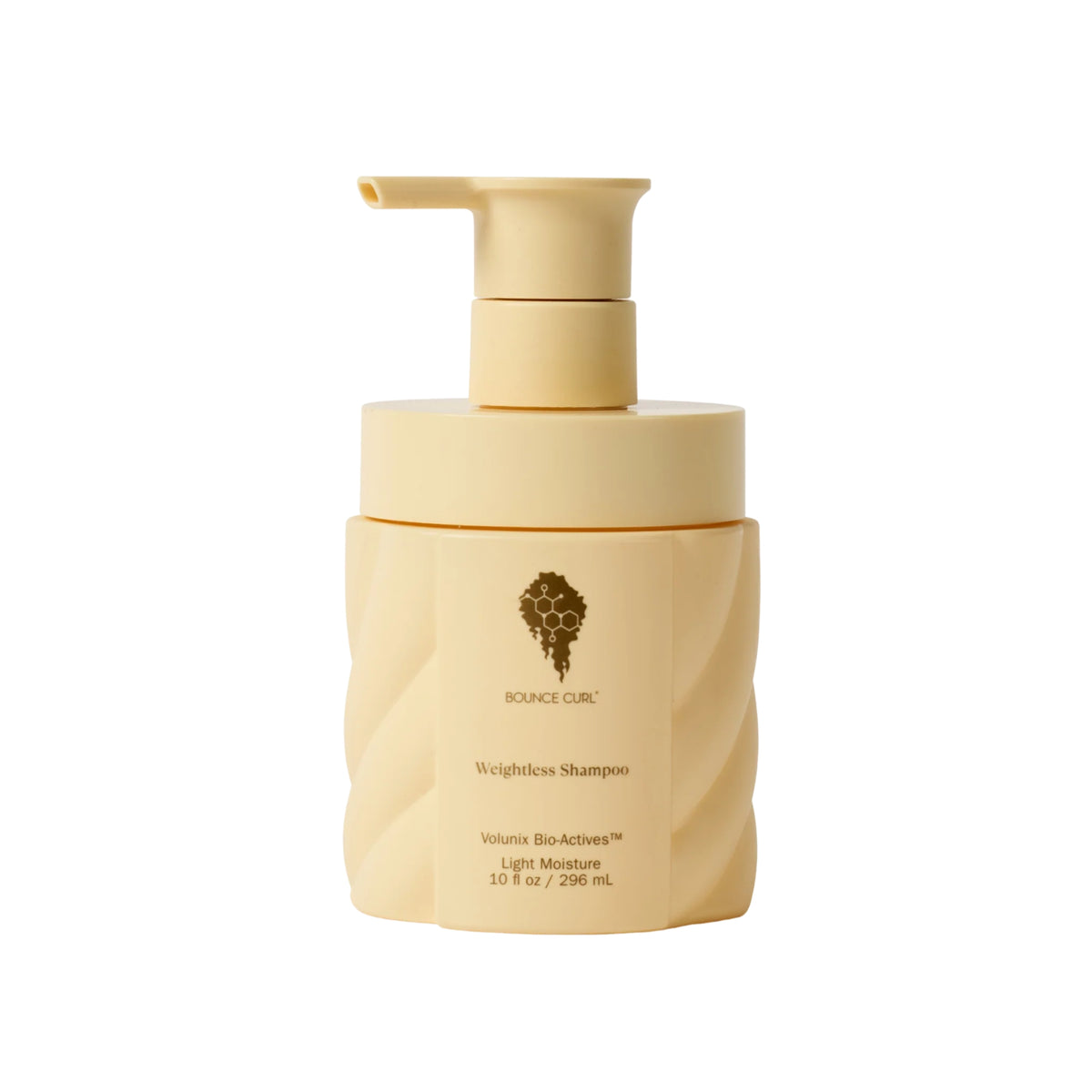 Bounce Curl Weightless Shampoo, 296-ml-Pumpflasche mit beigem Farbton und Wabenlogo für voluminöse Haarpflege.