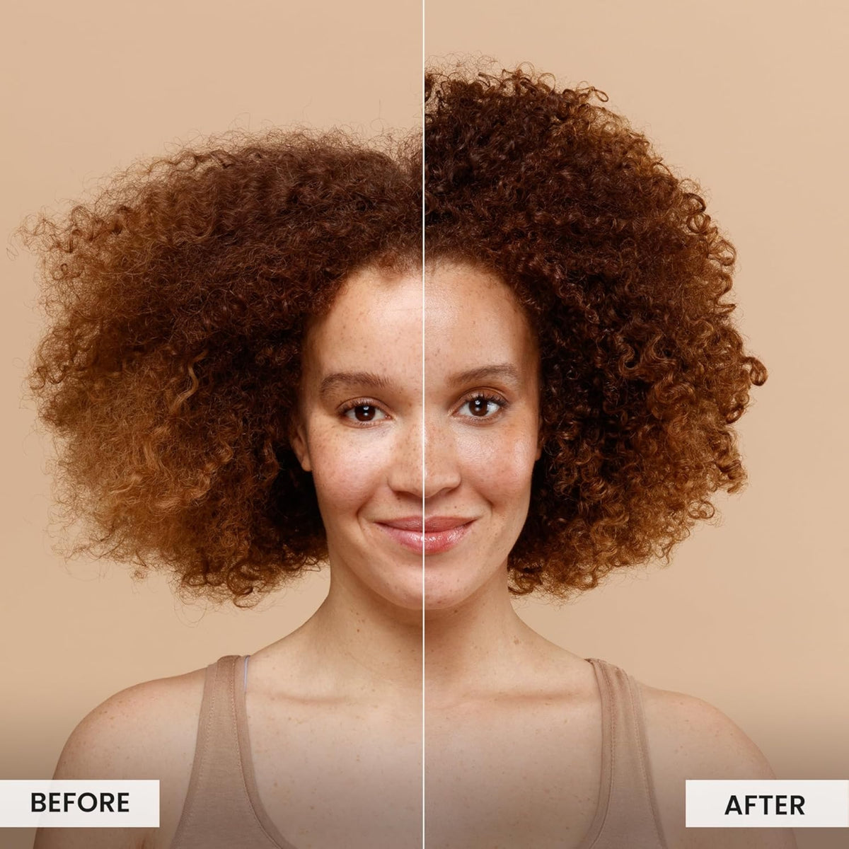 Vorher-Nachher-Vergleich von lockigem Haar zeigt deutlich definiertere und glänzendere Locken nach der Behandlung.