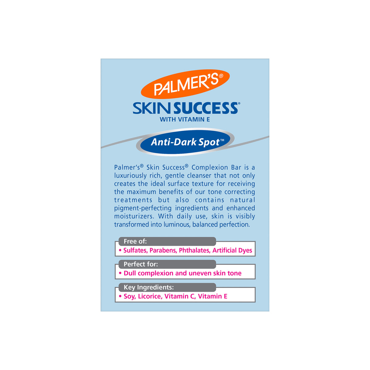Palmer's Skin Success Anti-Dunkelflecken-Seife. Produktinformationen zur Seife, einschließlich Inhaltsstoffen und Vorteilen.